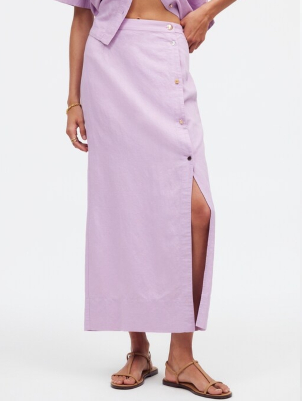 NWT Madewell X Lisa Says Gah Lilac Button-Front Maxi Skirt with Side Slit, XS